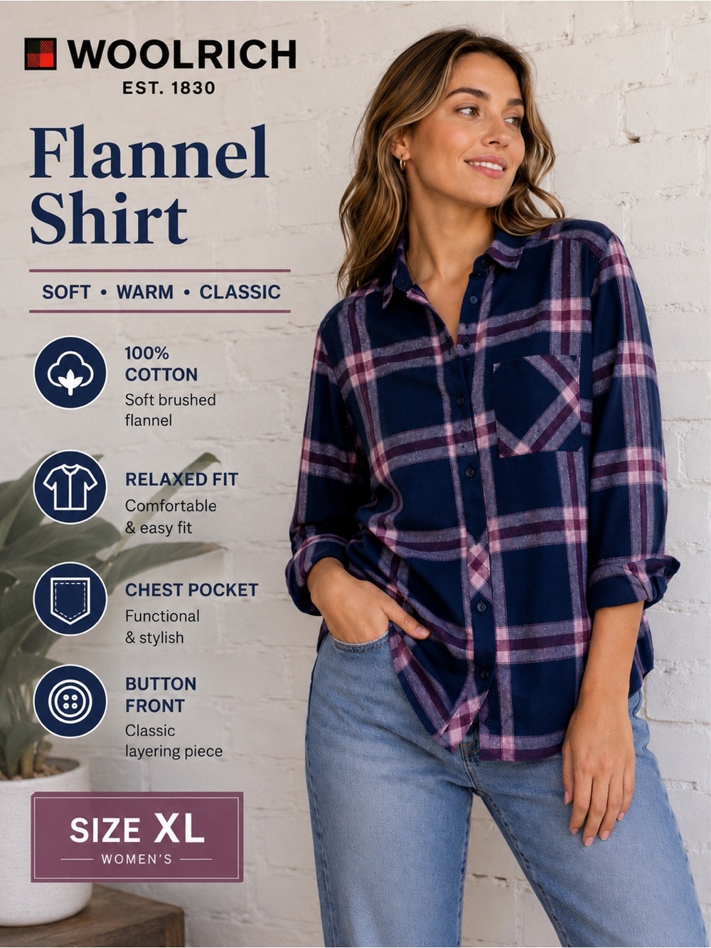 Women’s Woolrich Plaid Shirt | Women’s XL | Blue and Purple